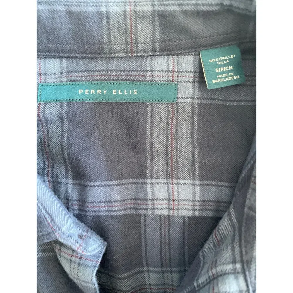 Perry Ellis Mens Blue Plaid Lightweight‎ Flannel Button Up Sz S